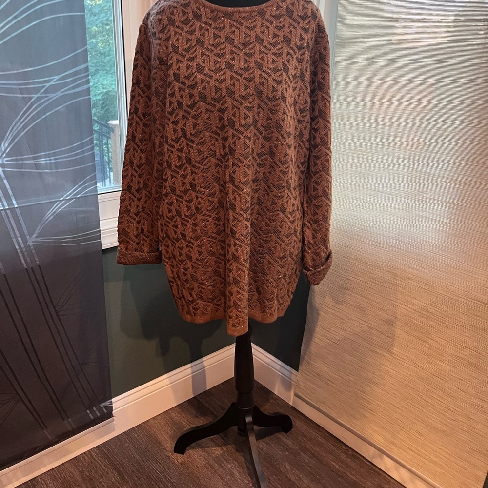 Vintage Liz Claiborne Gold & Brown Patterned Crew Neck Oversized Sweater
